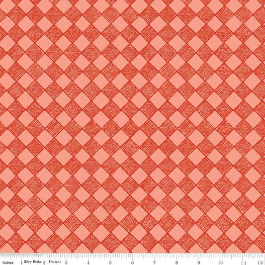 Image of Colorful Critters Check Orange Quilting Cotton Fabric by Official Licensed Product for Riley Blake Designs. Features checks on an orange background. Cute Little Fabric Shop.