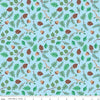 Image of Colorful Critters Botanical Blue Quilting Cotton Fabric by Official Licensed Product for Riley Blake Designs. Features leaves on a blue background. Cute Little Fabric Shop.