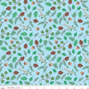 Image of Colorful Critters Botanical Blue Quilting Cotton Fabric by Official Licensed Product for Riley Blake Designs. Features leaves on a blue background. Cute Little Fabric Shop.