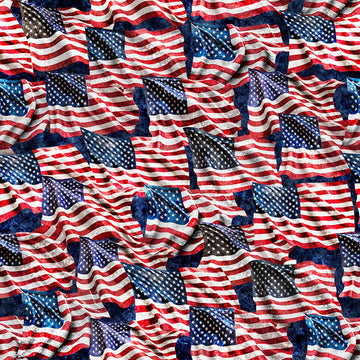 Image of Stars, Stripes, & Steel Waving American Flag Navy quilting cotton fabric by Morris Creative Group for QT Fabrics. Features american flags on a blue background. Cute Little Fabric Shop.