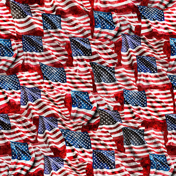 Image of Stars, Stripes, & Steel Waving American Flag Brick quilting cotton fabric by Morris Creative Group for QT Fabrics. Features american flags on a red background. Cute Little Fabric Shop.
