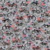 Image of Stars, Stripes, & Steel Motorcycles and American Flags Steel quilting cotton fabric by Morris Creative Group for QT Fabrics. Features motorcycles on a gray background. Cute Little Fabric Shop.