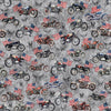 Image of Stars, Stripes, & Steel Motorcycles and American Flags Steel quilting cotton fabric by Morris Creative Group for QT Fabrics. Features motorcycles on a gray background. Cute Little Fabric Shop.