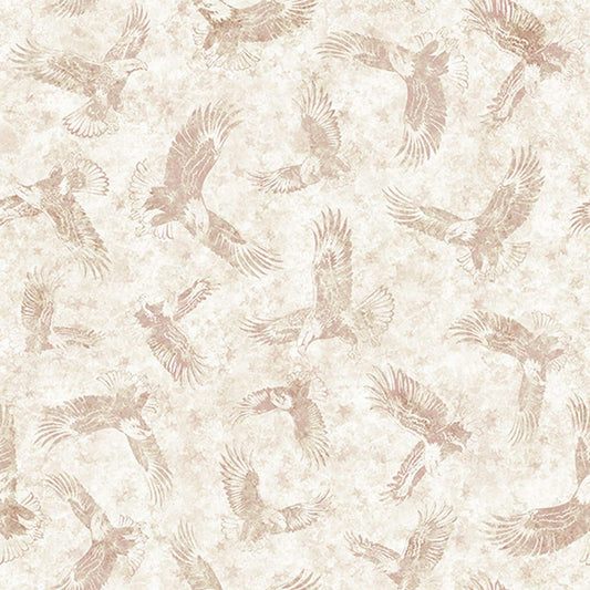 Image of Stars, Stripes, & Steel American Eagle Tonal Birch quilting cotton fabric by Morris Creative Group for QT Fabrics. Features tonal eagles on a cream background. Cute Little Fabric Shop.