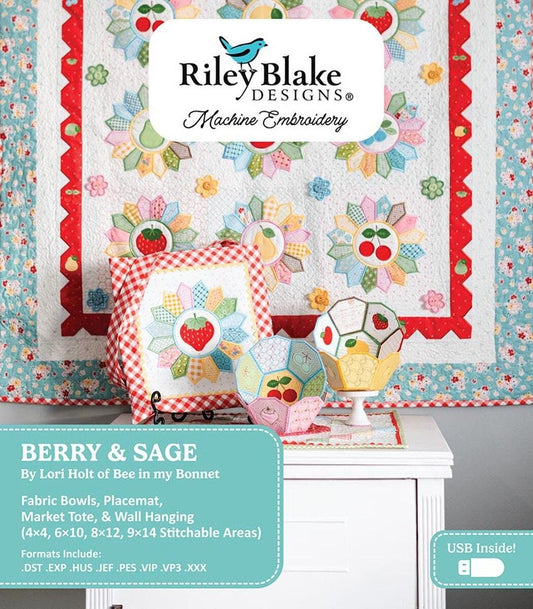 SALE Machine Embroidery Berry & Sage Projects - ME018BS25R4 - Riley Blake USB INSTRUCTIONS Only