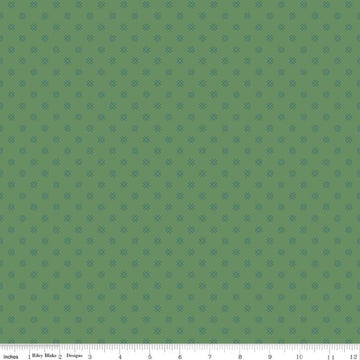 Image of Orchard House Geometric Green quilting cotton fabric by Heather Peterson for Riley Blake Designs. Features a geometric pattern on a green background. Cute Little Fabric Shop.
