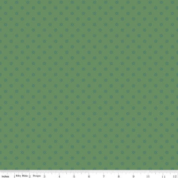 Image of Orchard House Geometric Green quilting cotton fabric by Heather Peterson for Riley Blake Designs. Features a geometric pattern on a green background. Cute Little Fabric Shop.