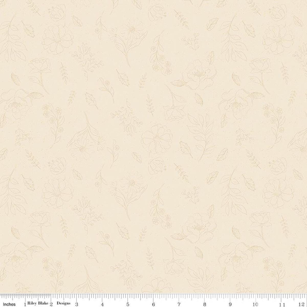 Image of Orchard House Sketch Floral Cream quilting cotton fabric by Heather Peterson for Riley Blake Designs. Features flowers on a cream background. Cute Little Fabric Shop.