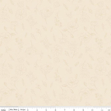 Image of Orchard House Sketch Floral Cream quilting cotton fabric by Heather Peterson for Riley Blake Designs. Features flowers on a cream background. Cute Little Fabric Shop.