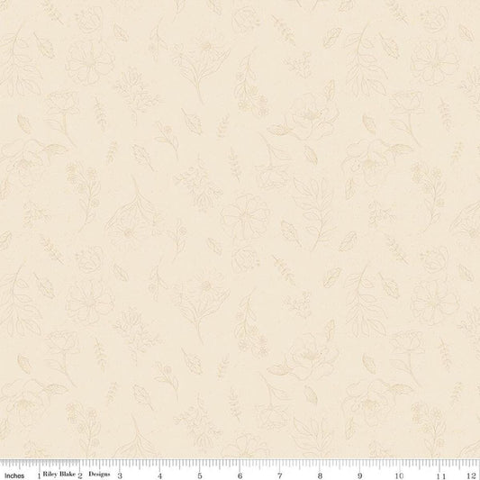 Image of Orchard House Sketch Floral Cream quilting cotton fabric by Heather Peterson for Riley Blake Designs. Features flowers on a cream background. Cute Little Fabric Shop.