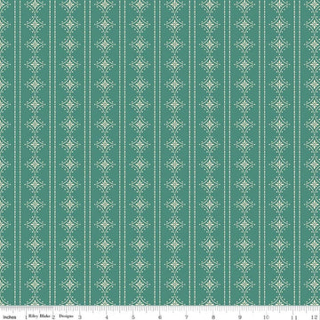 Image of Orchard House Stripes Teal quilting cotton fabric by Heather Peterson for Riley Blake Designs. Features stripes on a blue background. Cute Little Fabric Shop.