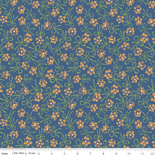 3 yard cut - SALE Farmer's Daughter Bonnet Denim Blue Floral Fabric WIDEBACK 108" WIDE - WB17199 - Riley Blake Quilting Cotton Fabric