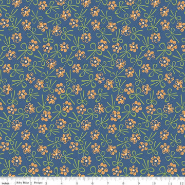 3 yard cut - Farmer's Daughter Bonnet Denim Blue Floral Fabric WIDEBACK 108" WIDE - WB17199 - Riley Blake Quilting Cotton Fabric