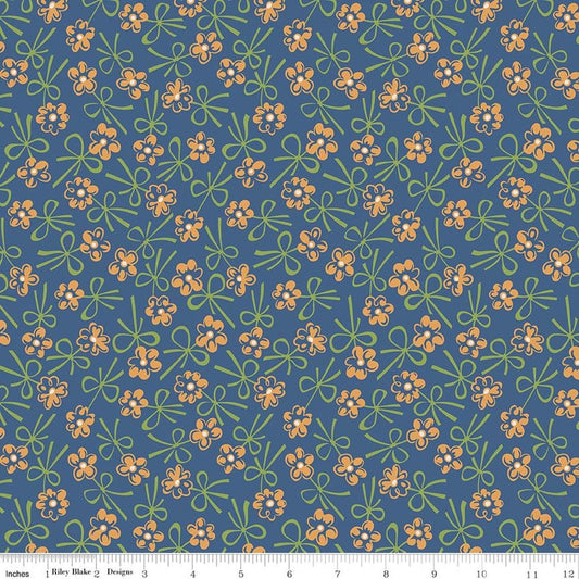 3 yard cut - Farmer's Daughter Bonnet Denim Blue Floral Fabric WIDEBACK 108" WIDE - WB17199 - Riley Blake Quilting Cotton Fabric