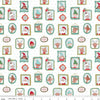 Image of Claus & Co. Wallpaper White Sparkle quilting cotton fabric by Melissa Mortenson for Riley Blake Designs. Features pictures on a white background. Cute Little Fabric Shop.