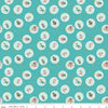 Image of Claus & Co. Ornaments Blue quilting cotton fabric by Melissa Mortenson for Riley Blake Designs. Features ornaments on a blue background. Cute Little Fabric Shop.