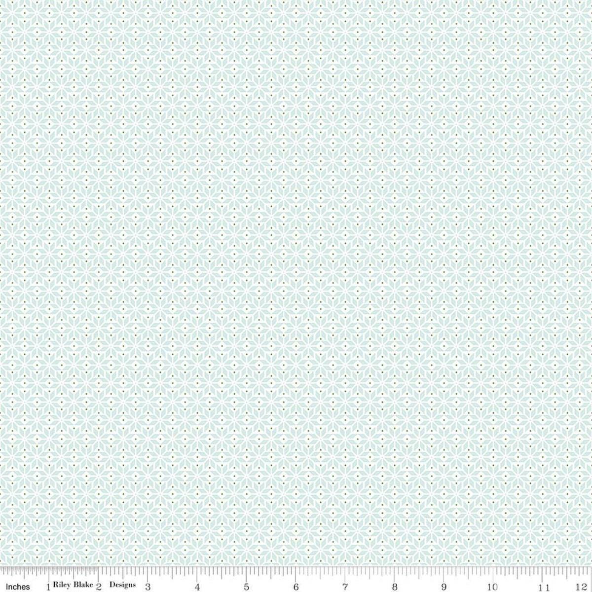 Image of Claus & Co. Star Pattern Blue quilting cotton fabric by Melissa Mortenson for Riley Blake Designs. Features stars on a blue background. Cute Little Fabric Shop.