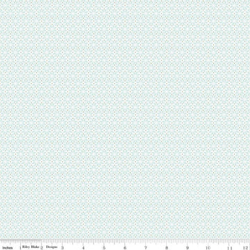 Image of Claus & Co. Star Pattern Blue quilting cotton fabric by Melissa Mortenson for Riley Blake Designs. Features stars on a blue background. Cute Little Fabric Shop.