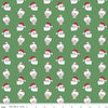 Image of Claus & Co. Santa Heads Green quilting cotton fabric by Melissa Mortenson for Riley Blake Designs. Features santa heads on a green background. Cute Little Fabric Shop.