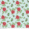 Image of Claus & Co. Main Blue quilting cotton fabric by Melissa Mortenson for Riley Blake Designs. Features flowers on a blue background. Cute Little Fabric Shop.