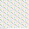 Image of Seasonal Basics Egg Toss White quilting cotton fabric by Christopher Thompson for Riley Blake Designs. Features eggs on a white background. Cute Little Fabric Shop.