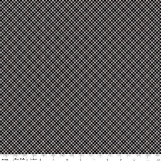 Image of Seasonal Basics Gingham Black on Gray quilting cotton fabric by The RBD Designers for Riley Blake Designs. Features gingham on a gray background. Cute Little Fabric Shop.