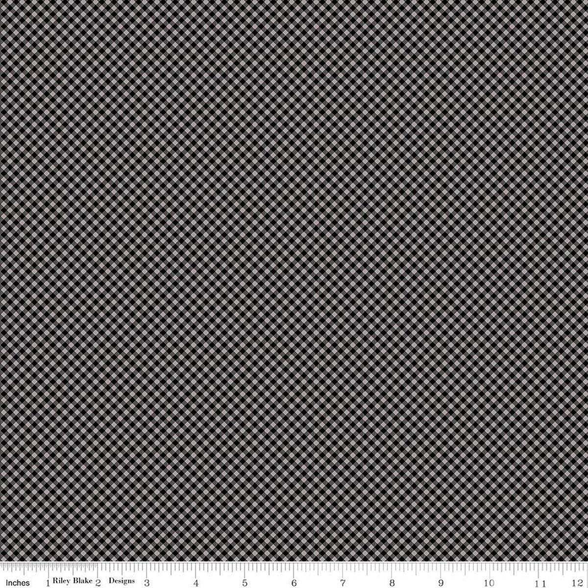 Image of Seasonal Basics Gingham Black on Gray quilting cotton fabric by The RBD Designers for Riley Blake Designs. Features gingham on a gray background. Cute Little Fabric Shop.