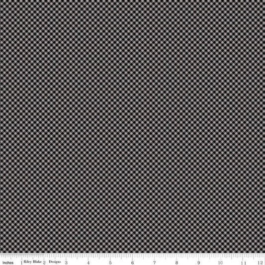 Image of Seasonal Basics Gingham Black on Gray quilting cotton fabric by The RBD Designers for Riley Blake Designs. Features gingham on a gray background. Cute Little Fabric Shop.