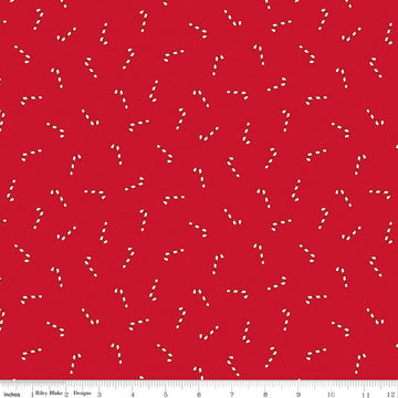 Image of Seasonal Basics Candy Canes Ren quilting cotton fabric by Christopher Thompson for Riley Blake Designs. Features candy canes on a red background. Cute Little Fabric Shop.