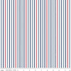 Image of Seasonal Basics Ticking Stripe Patriotic quilting cotton fabric by Christopher Thompson for Riley Blake Designs. Features stripes on a blue background. Cute Little Fabric Shop.