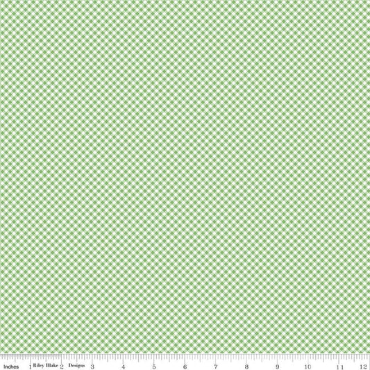 Image of Seasonal Basics Gingham Green quilting cotton fabric by The RBD Designers for Riley Blake Designs. Features gingham on a green background. Cute Little Fabric Shop.