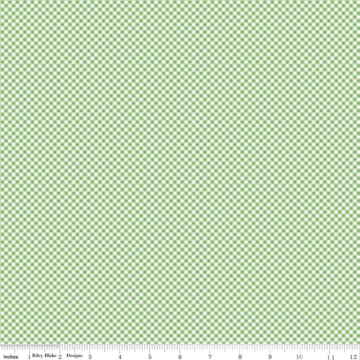 Image of Seasonal Basics Gingham Green quilting cotton fabric by The RBD Designers for Riley Blake Designs. Features gingham on a green background. Cute Little Fabric Shop.