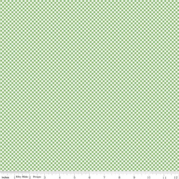 Image of Seasonal Basics Gingham Green quilting cotton fabric by The RBD Designers for Riley Blake Designs. Features gingham on a green background. Cute Little Fabric Shop.