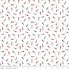 Image of Seasonal Basics Pop Boom Bang White quilting cotton fabric by Christopher Thompson for Riley Blake Designs. Features fireworks on a white background. Cute Little Fabric Shop.