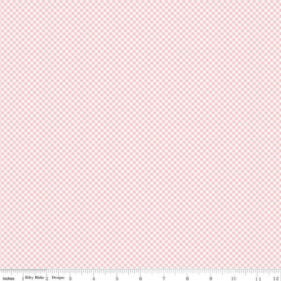 Image of Seasonal Basics Gingham Pink quilting cotton fabric by The RBD Designers for Riley Blake Designs. Features gingham on a pink background. Cute Little Fabric Shop.