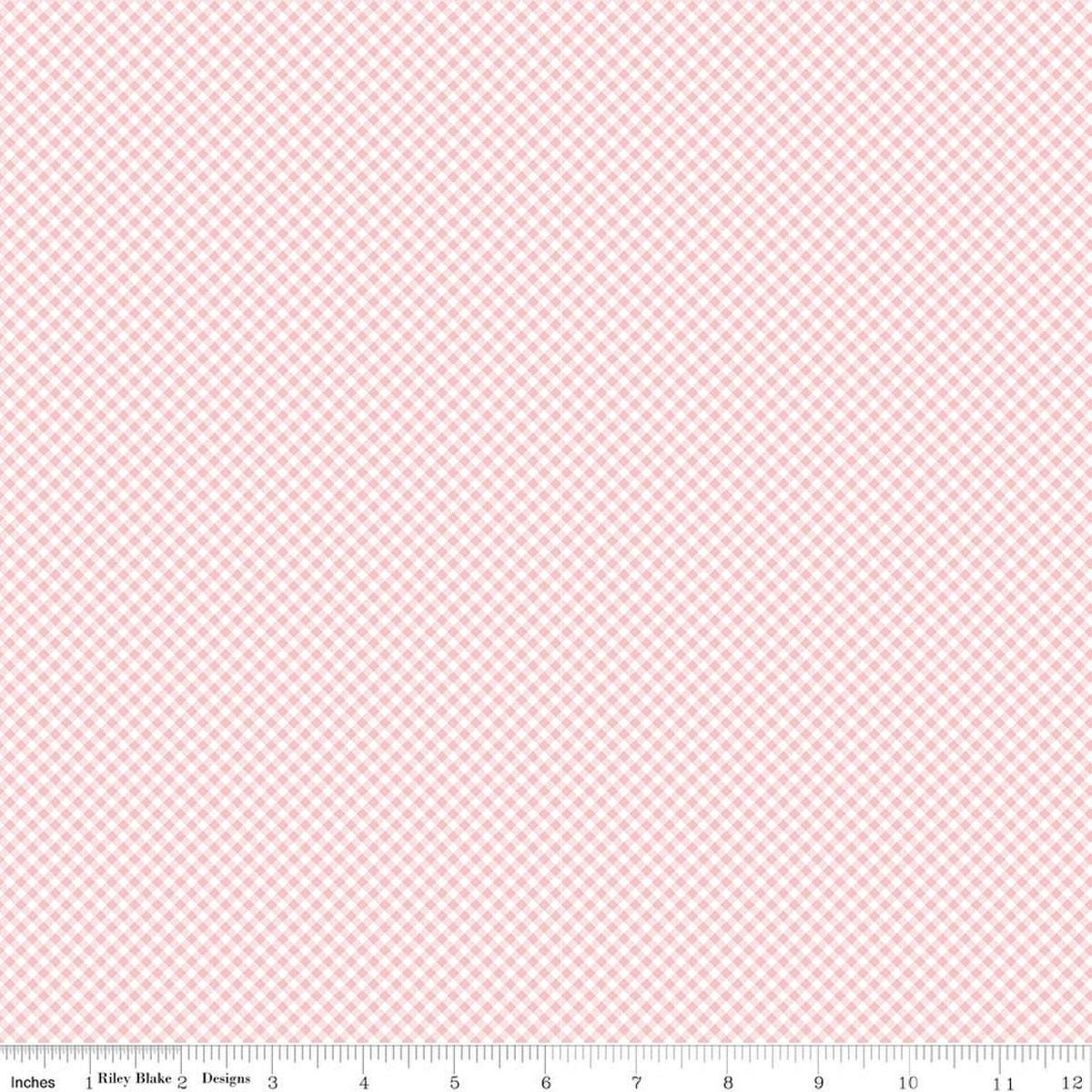 Image of Seasonal Basics Gingham Pink quilting cotton fabric by The RBD Designers for Riley Blake Designs. Features gingham on a pink background. Cute Little Fabric Shop.