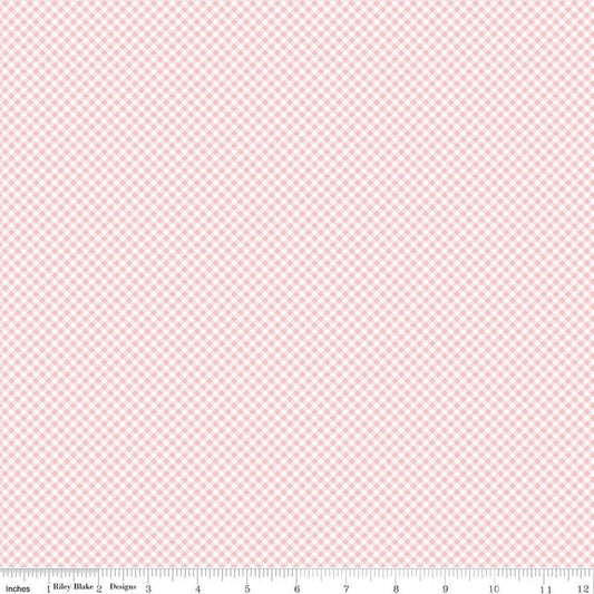 Image of Seasonal Basics Gingham Pink quilting cotton fabric by The RBD Designers for Riley Blake Designs. Features gingham on a pink background. Cute Little Fabric Shop.