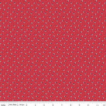 Image of Seasonal Basics Grand Ol' Flag Red quilting cotton fabric by Christopher Thompson for Riley Blake Designs. Features American flags on a red background. Cute Little Fabric Shop.