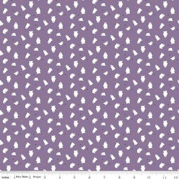 Image of Seasonal Basics Ghosts Purple quilting cotton fabric by Christopher Thompson for Riley Blake Designs. Features ghosts on a purple background. Cute Little Fabric Shop.