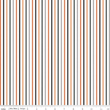 Image of Seasonal Basics Ticking Stripe Halloween quilting cotton fabric by Christopher Thompson for Riley Blake Designs. Features stripes on an orange background. Cute Little Fabric Shop.