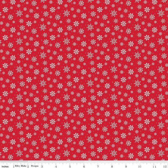 Image of Seasonal Basics Snowflakes Red quilting cotton fabric by Christopher Thompson for Riley Blake Designs. Features snowflakes on a red background. Cute Little Fabric Shop.