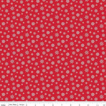 Image of Seasonal Basics Snowflakes Red quilting cotton fabric by Christopher Thompson for Riley Blake Designs. Features snowflakes on a red background. Cute Little Fabric Shop.