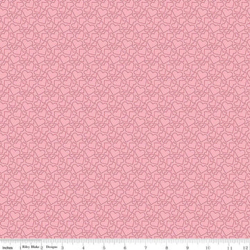 Image of Seasonal Basics Heart Outlines Pink quilting cotton fabric by Christopher Thompson for Riley Blake Designs. Features hearts on a pink background. Cute Little Fabric Shop.