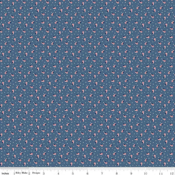 Image of Seasonal Basics Grand Ol' Flag Denim quilting cotton fabric by Christopher Thompson for Riley Blake Designs. Features American flags on a blue background. Cute Little Fabric Shop.