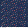 Image of Seasonal Basics Pop Boom Bang Navy quilting cotton fabric by Christopher Thompson for Riley Blake Designs. Features fireworks on a blue background. Cute Little Fabric Shop.