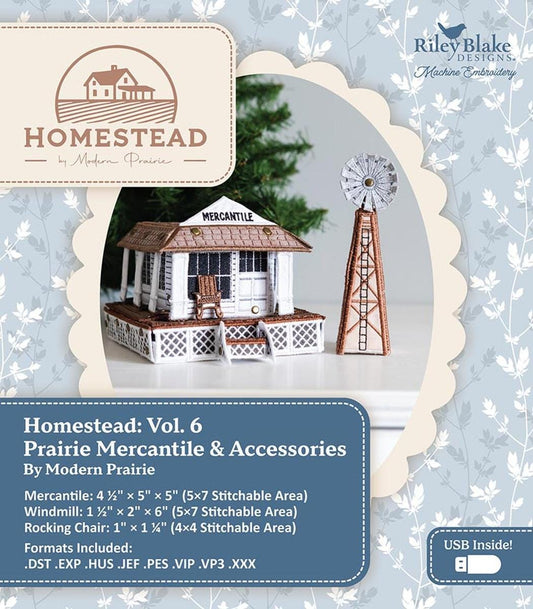 SALE Machine Embroidery Homestead Prairie Mercantile INSTRUCTIONS - ME207PH0626 - Riley Blake USB File Free Standing House