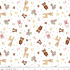 Image of Designer Flannel Baby Girl Animal Toss White by Lori Whitlock for Riley Blake Designs. Features animals on a white background. Cute Little Fabric Shop.