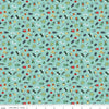 Image of Happy Haven Bug Life Aqua quilting cotton fabric by Shawn Wallace for Riley Blake Designs. Features bugs on a blue background. Cute Little Fabric Shop.