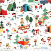 Image of Happy Haven Main White quilting cotton fabric by Shawn Wallace for Riley Blake Designs. Features camping scenes on a white background. Cute Little Fabric Shop.