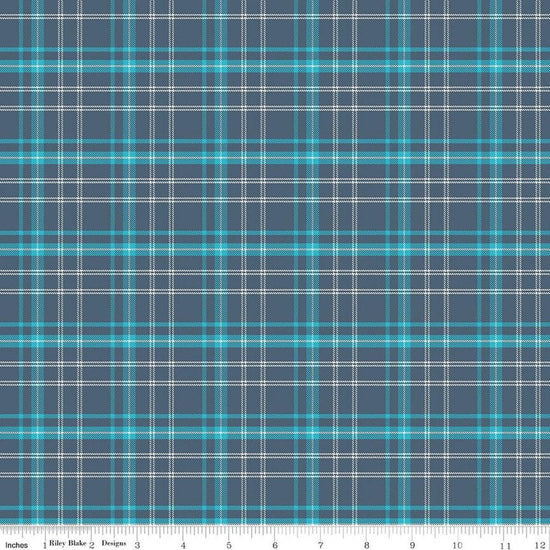 Image of Happy Haven Plaid Navy quilting cotton fabric by Shawn Wallace for Riley Blake Designs. Features plaid on a blue background. Cute Little Fabric Shop.